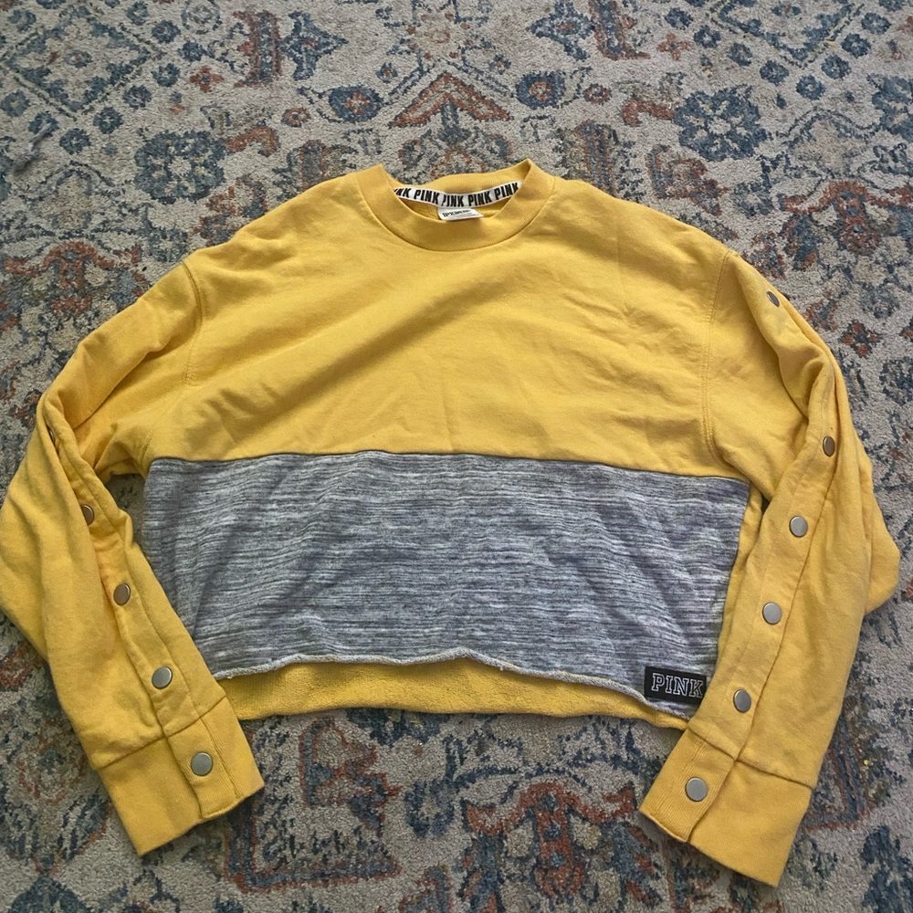 PINK Victoria's Secret Yellow and Gray Crew Neck Sweater